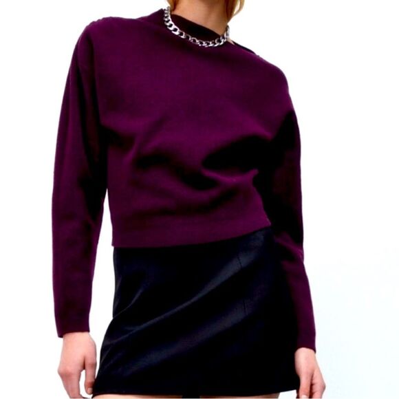 NWT ZARA Knit Sweater with Asymmetric Neck Burgundy Wine Size M - Picture 1 of 10